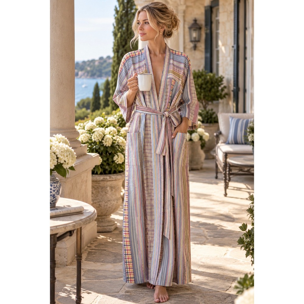 Ultressa by Roytex Patchwork Stripe Plaid VTG Luxuyr Robe Size M